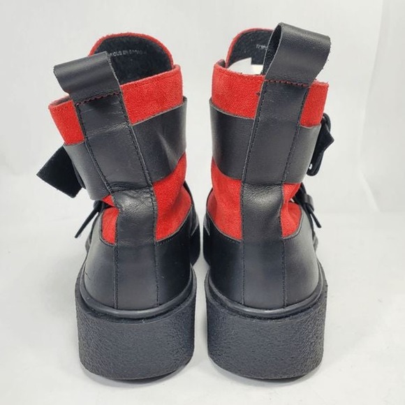 Free People Collection Cortina Red and Black Platform Ankle Boots Sz 39 US 8 - Picture 6 of 9